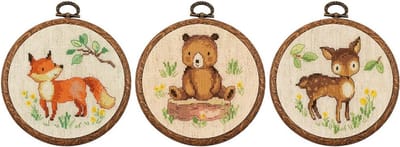 Vervaco - Miniatuur telpakket kit - Bosdieren set van 3 - PN-0198210 - Borduren - Borduurpakket - Borduurpakket volwassenen - Borduurpakket kind