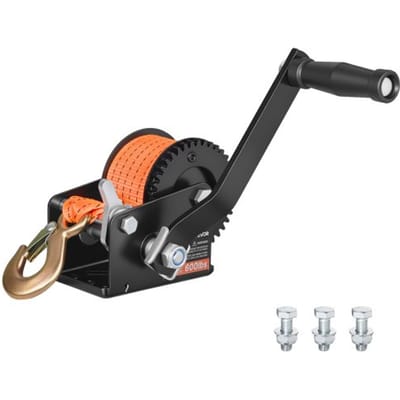 VEVOR handlier met een hefvermogen van 272 kg, handmatige bediening met 6,1 m polyester band, bootlier met tweeweg ratelhandslinger en lasthaak, gecoate handlier voor boten, trailers en vrachtwagens.
