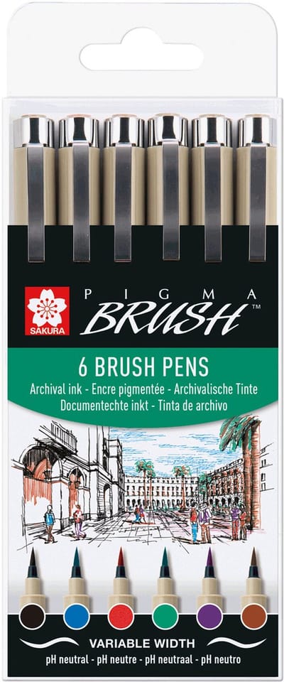 Brushpen sakura pigma brush set 6 stuks zwart | 6 stuks