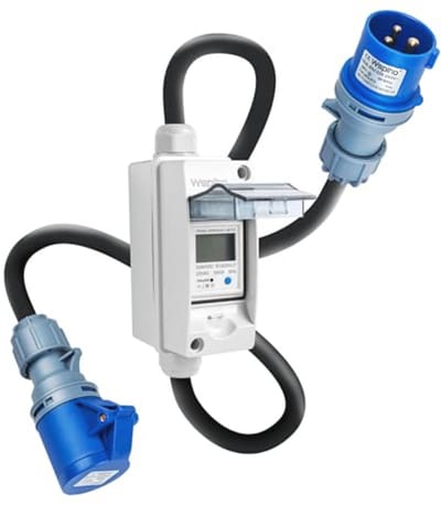Mobiele digitale stroommeter 230V AC 16A met IP65 behuizing en CEE 3-pins connector