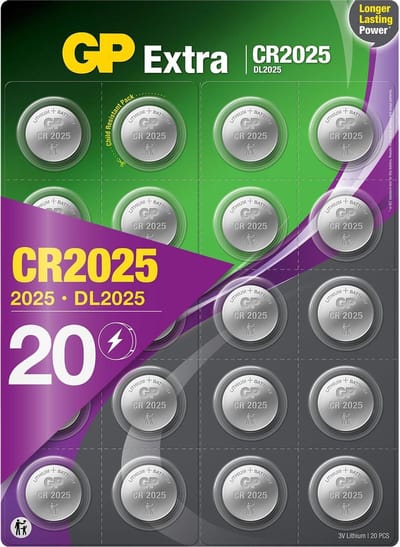 GP Extra Lithium CR2025 batterij (CR 2025 / DL2025)- 3V knoopcel batterij - 20 stuks batterijen CR2025