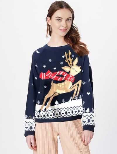 Starry Indigo - Kersttrui Dames / Christmas Sweater Women | Rendier