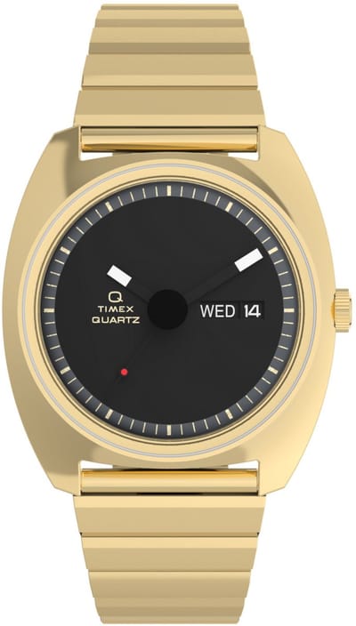 Timex Q Timex Enigma Quartz Analoog Horloge Goudkleurig En Zwart Kast Gemaakt Van 100% Roestvrij Staal En Een Armband Van 100% Roestvrij Staal 37 TW2Y34400AJ