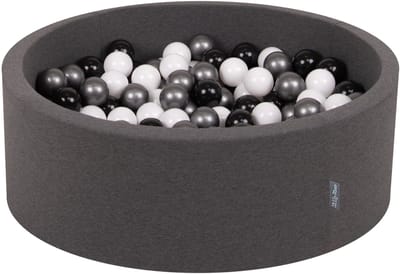 KiddyMoon ballenbad 90x30cm met 200 ballen ∅ 7cm ballenbad met kleurrijke ballen - voor baby's kinderen rond - donkergrijs: wit zwart zilver