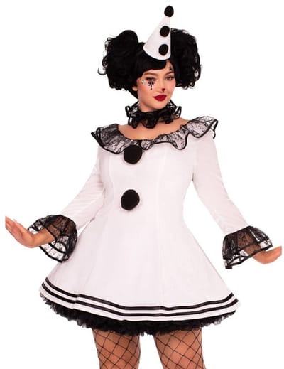 Leg Avenue - Plus Pierrot Clown Kostuum jurk - XL/2XL - Wit/Zwart
