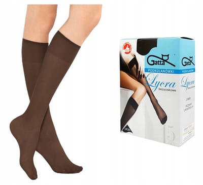 GATTA – Kniekousen Dames – One Size – (2-stuks) – 15 Den – Drukvrije Kniesokken – Moka ( Bruin )