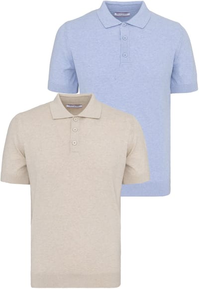 Felix Hardy Polo Shirt Korte Mouwen 100% Katoen - 2 Pack Heren Beige-Blauw - 2Xl