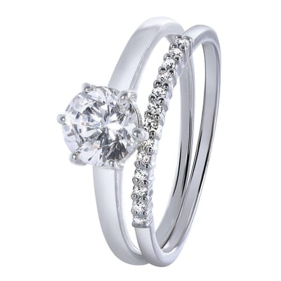 Lucardi Dames Dubbele ring met zirkonia - Ring - Cadeau - Echt Zilver - Zilverkleurig