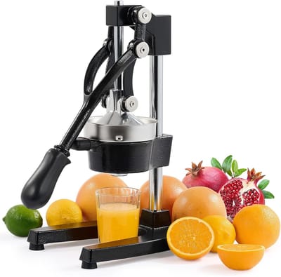 Handmatige citruspers, sinaasappelpers met hendel, professionele citroenpers, geschikt voor het persen van sinaasappels, limoenen en citroenen, vaatwasmachinebestendig (Zwart)