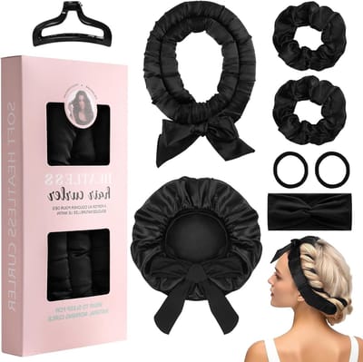 Satin Heatless Curlers Set met 8 Stuks, Ideaal voor Nachtelijke Krullen, Inclusief Douchekap en Haarbanden voor Gezonde en Zachte Haarstijl