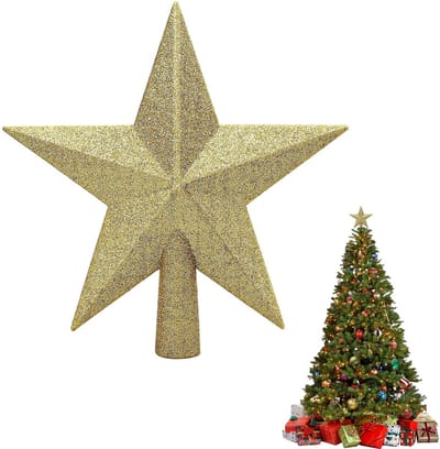 Allecto - Glitter-Kerstboompiek - Gouden Ster - 20 cm - Feestdecoratie - Perfect voor Kerst en Oudejaarsavond - Luxe uitstraling
