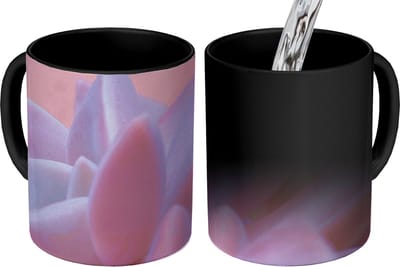 Magische Mok - Foto op Warmte Mokken - Koffiemok - Vetplant - Zomer - Roze - Planten - Magic Mok - Beker - 350 ML - Theemok