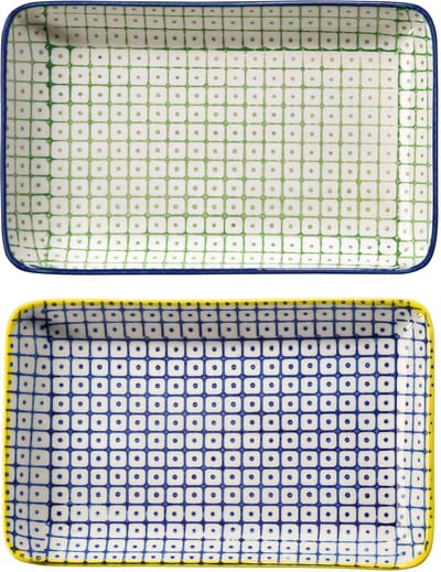 Serveerborden Carla Lapis Retro kleine serveerborden vierkant vintage rechthoekig L 19 x B 12 cm, groen lapis blauw, keramiek, set van 2