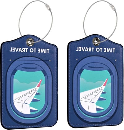 Set van 2 PU Leren Bagagelabels voor Koffers, Waterdichte Reislabels met Privacyflap en Metalen Lanyard, Ideaal voor Cruise, Handbagage en Reizen