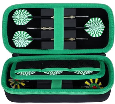 Lebakort Hard case dart case for steel darts or soft tip darts, built-in storage tubes and pockets for flights, points, shafts, black/green., Für 6 Darts, Bag for 6 darts