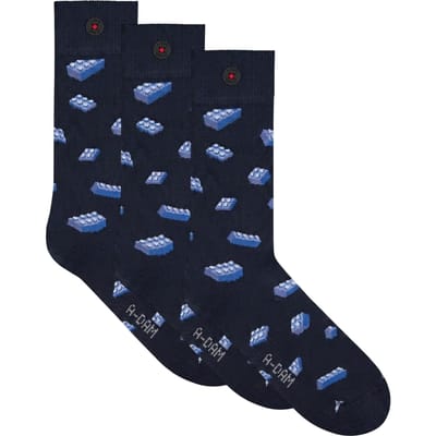 A-DAM  3-pack Casual Socks Building Blocks Blue Dark Navy Size: 36-40 | Underwear Outlet | Unisex | Blauw