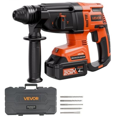 VEVOR 20V borstelloze accuboorhamer, lithium-ion 28 mm boorhamer, SDS-Plus lichtgewicht elektrische set met accu, lader en draagtas, 4 functies, 1200 tpm, 5300 slagen per minuut