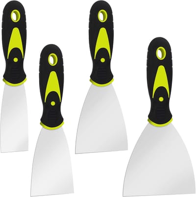 4 stuks putty messen, spatelset, roestvrij stalen schilderspatel, universele spatel, gipsspatel, schraper, palletmes om behang en muren af te krabben (3,8 cm, 6,3 cm, 10 cm breed)