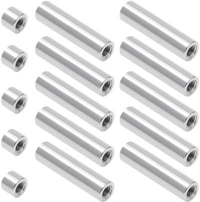 15-delige RVS M6 Draadhulzen Set met Spacers en Ronde Moeren voor Pijpverbindingen, Inclusief 10x40mm en 10x8mm Draadmoeren