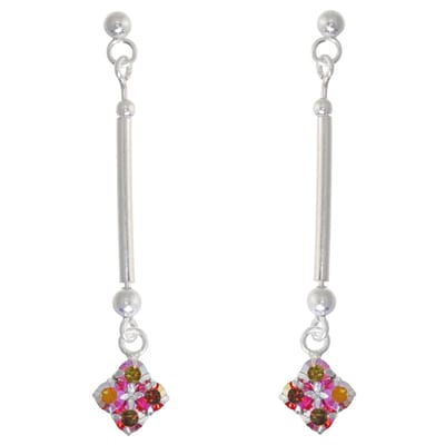Behave – Oorbellen – 925 Sterling Zilveren langwerpige Oorstekers met Rood Multi Kristal steentjes