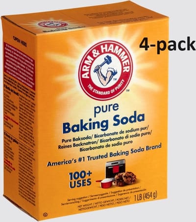 Baking Soda 4-pack (4 x 454 gram) Arm & Hammer Voordeelverpakking - Baksoda - Poeder schoonmaken - Schoonmaaksoda - Voordeelverpakking - Natriumbicarbonaat - Bicarbonaat - Bicarbonate - Zuiveringszout - Sodium bicarbonaat