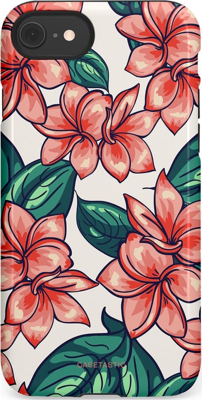 Casetastic hoesje geschikt voor Apple iPhone SE / Apple iPhone 7 / Apple iPhone 8 - Dubbellaagse bescherming - Bloemenparadijs - Fashion Case - Petrol Koraal Perzik Wit