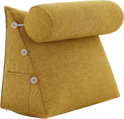 Driehoekig lendenkussen en rugleuning kussen voor bed of bank - Geel 60 cm