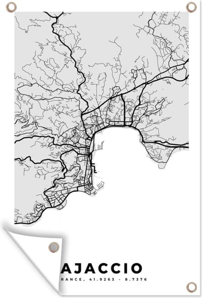 Muurdecoratie Frankrijk - Plattegrond - Kaart - Ajaccio - Stadskaart - 120x180 cm - Tuinposter - Tuindoek