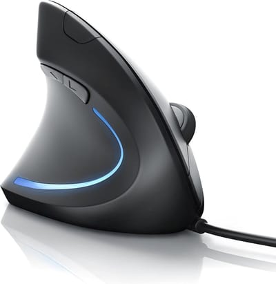 High Five | Linkshandige verticale ergonomische bedrade muis. Plug & Play, geen batterijen nodig. Zwart