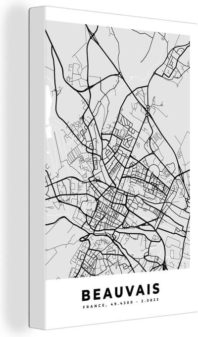 Canvas Schilderij Kaart - Stadskaart - Frankrijk - Beauvais - Plattegrond - 20x30 cm - Wanddecoratie