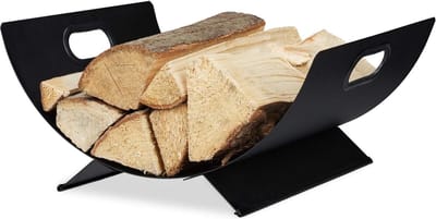 Haardhoutopslag - Houtopberging Houtmand metaal modern voor binnen - HBD 185 x 405 x 33 cm - groot zwart houtbak
