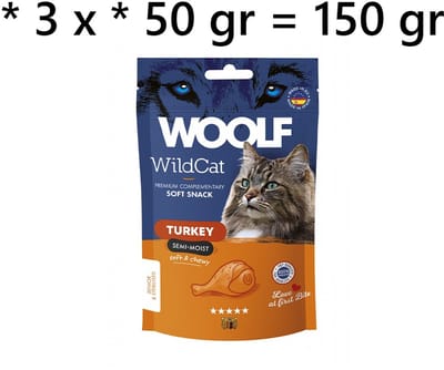 ** 3 X ** Woolf Wild cat - turkey - kalkoen 50 gr x 3 = 150 gr lekkere gezonde kattensnack