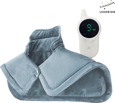 Lexorion Therma - Heating Pad - Verwarmingskussen voor Nek, Schouders & Rug - 43x58 cm - 9 Warmtestanden & 4 Timerinstellingen - Wasbaar Flanel - Weighted Design - Spierpijn & Rugpijn Verlichting - Cadeau voor Mannen & Vrouwen