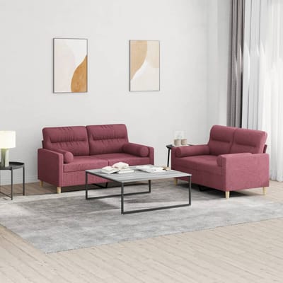 vidaXL - 2-delige - Loungeset - met - kussens - stof - wijnrood