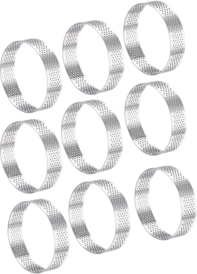 9 stuks - Taartring - Taartvorm - Ø 8 cm*2 cm - Mousse cakevorm - Geperforeerde cakemousse ring - Keuken bakken - zilver - voor taartdesserts - RVS