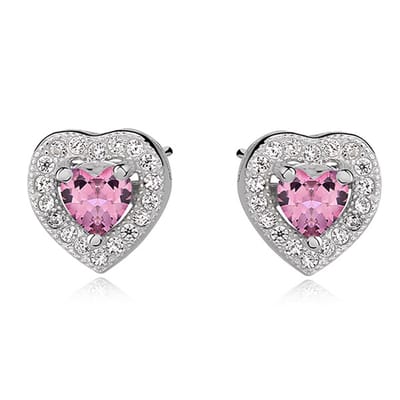 Joy|S - Zilveren hartje oorbellen - 8 mm - roze zirkonia - elegance - gehodineerd