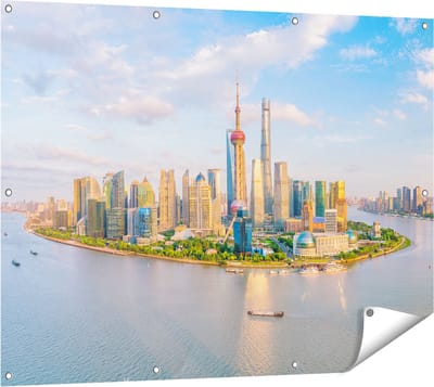 Gards Tuinposter Skyline Shanghai Stad in China - 120x90 cm - Tuindoek - Tuindecoratie - Wanddecoratie buiten - Tuinschilderij