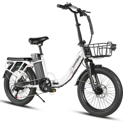 SAMEBIKE CY20 Pro Opvouwbare Elektrische Stadsfiets met 36V 13Ah Batterij, Shimano 7-Speed wit