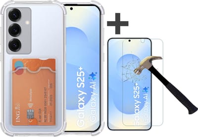Hoesje met Screenprotector Geschikt voor Samsung Galaxy S25 Plus Hoesje Met Pashouder Siliconen Shockproof Case - Arara Backcover- Transparant