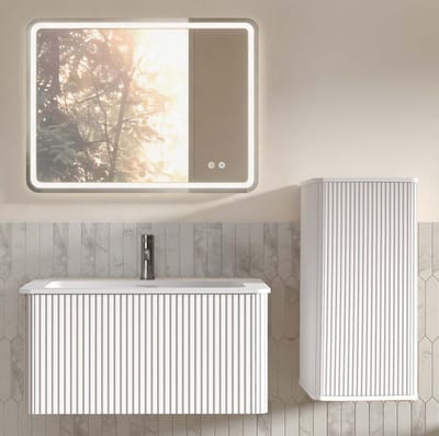 HAUSS SPOLE Badmeubelset - Wandhangend Met Wastafel, Led Spiegel En Zijkast - Voor Kleine Badkamer En Toilet - Wit - 60 Cm