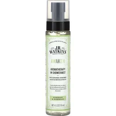 J R Watkins, Réveil, Brume d'Aromathérapie pour la Douche, Romarin et Bois de Rose, 4 fl oz (118ml)