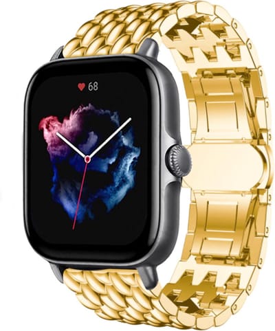 Stalen Smartwatch bandje - Geschikt voor bandje Xiaomi Amazfit Bip / Bip Lite / Bip S / Bip U / Bip U Pro / Amazfit GTS / GTS 2 / GTS 3 / GTS 4 - Mini bandje - Stalen draak band - Goud