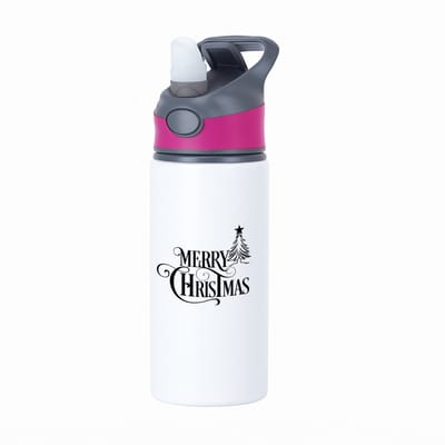 Hacebo® - Kerst merry christmas waterfles met rietje roze - Kerstmis - Kerst beker - winter - kerst - christmas - kerst cadeau - water fles - 650ML