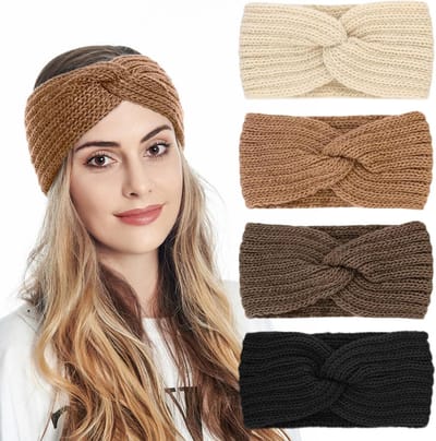 Winterse Haarbanden voor Dames - 4 Stuks Gebreide Turbans, Dikke Oorkappen voor Buitenactiviteiten en Dagelijks Gebruik