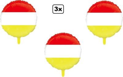 3x Folieballon rood/wit/geel (45 cm) - Carnaval - Thema feest verjaardag festival party fun folie ballon Oeteldonk