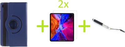 Book Cover Geschikt voor: Samsung Galaxy Tab A7 10.4 (2020) Multi Stand Case - 360 Draaibaar Tablet hoesje - Tablethoes - Donkerblauw + 2x Screenprotector + Stylus