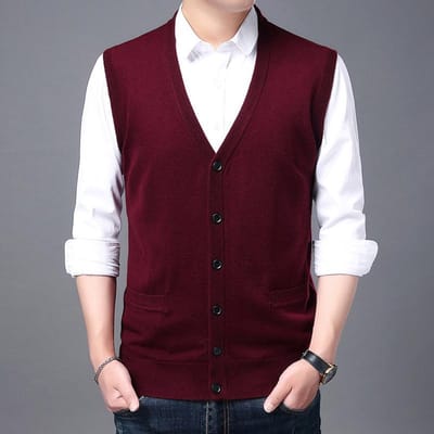Lente en Herfst Heren Mouwloos Gebreid Vest Cardigan Middelbare leeftijd Losse Papa Heren Onderhemd Top XXL white