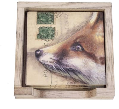 Onderzetters (6) hout in houder Vos 10x10cm