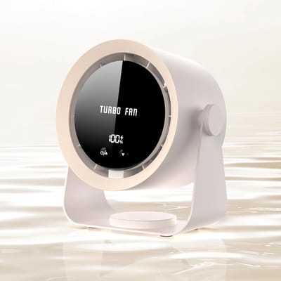 Oplaadbare USB-tafelventilator met digitaal display — Ultrastille tafelventilator met 5 standen, 90° handmatig kantelbaar en ophangmogelijkheid — Ideaal voor slaapkamers, keukens, op de camping, op kantoor en in de woonkamer