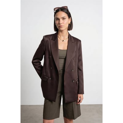 Lange Satijnen Blazer met Sjaalkraag